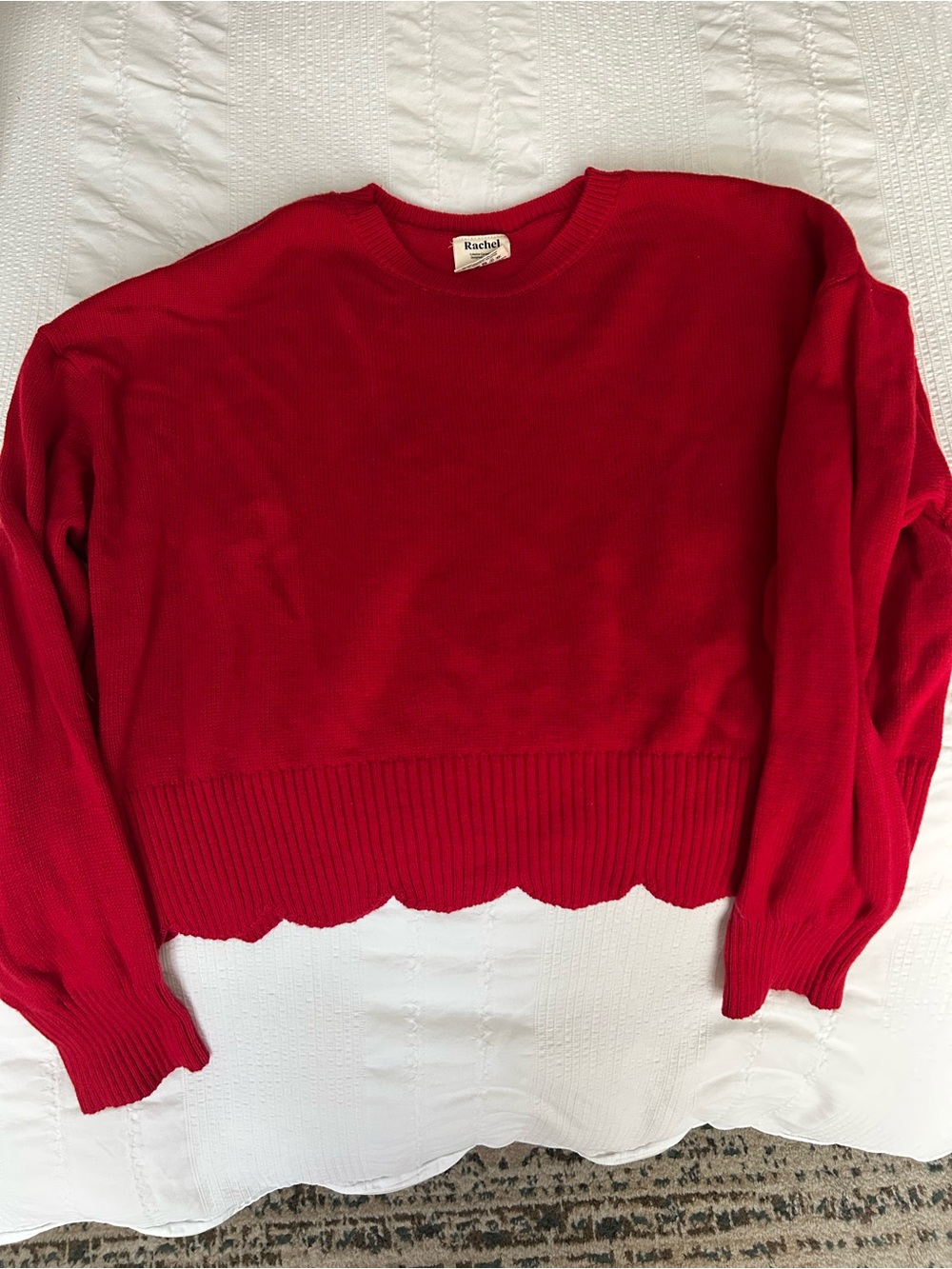 Rachel Red Scallop Hem Crewneck Sweater-Size Medium